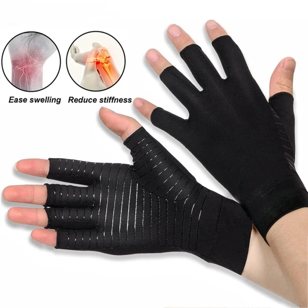 ATJIA Copper Arthritis Compression Gloves Women Men Relieve Hand Pain Swelling and Carpal Tunnel Fingerless for Typing, Support for Joints